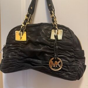 Michael Kors Black Shoulder Bag with Gold Accents